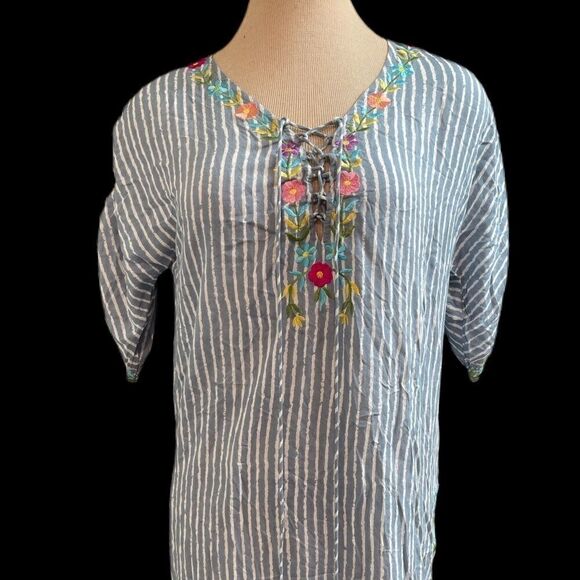 Z&L Stripe Hippie Boho Chic Embroidered Coverup - Picture 1 of 16